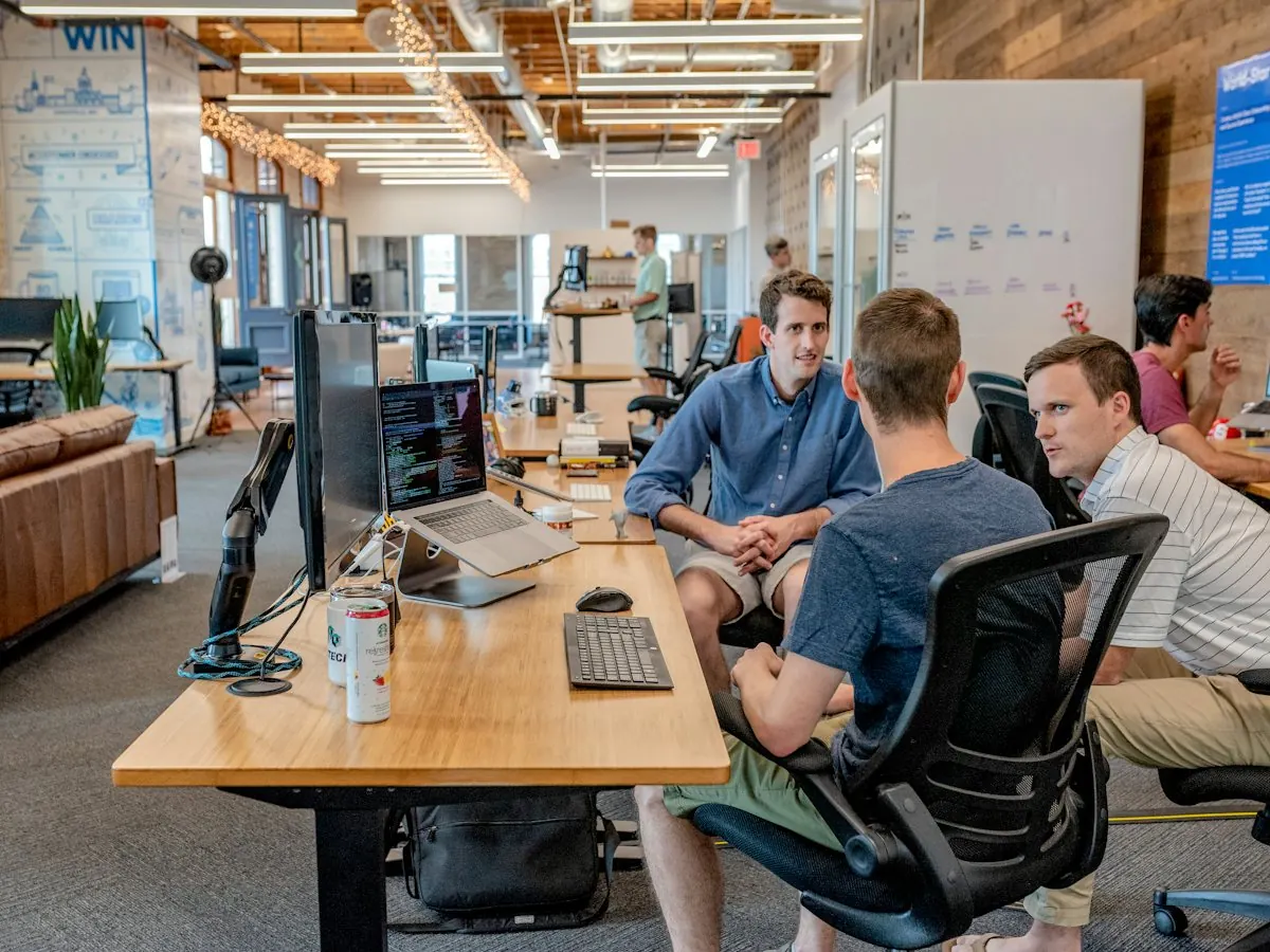 A product team working together in an office