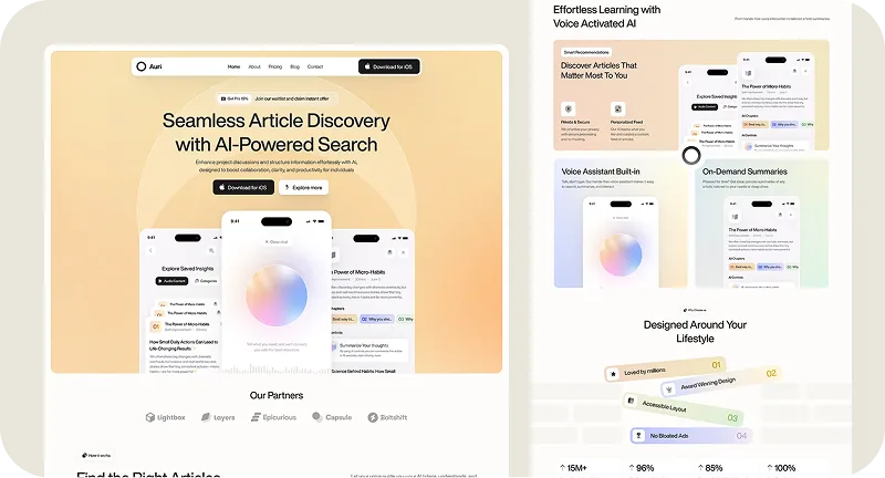 UI/UX design for an AI-powered article discovery app