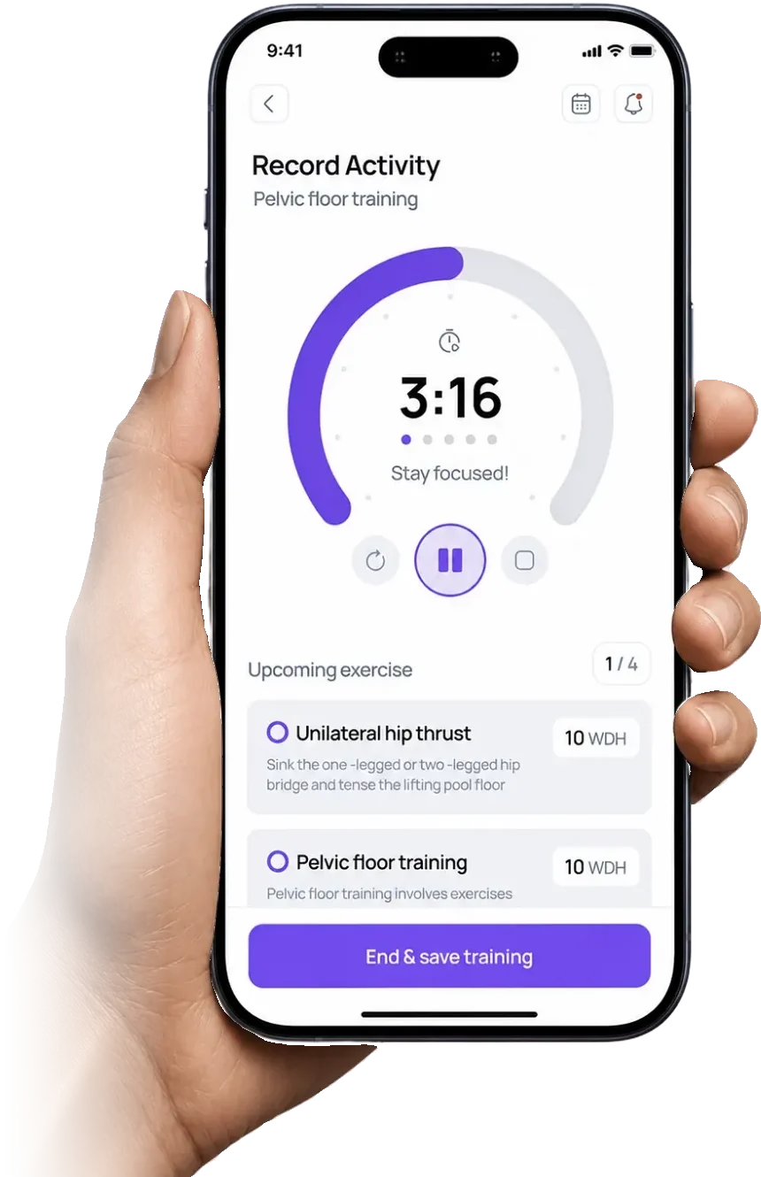 A hand holding a phone with MS Buddy recording a training session