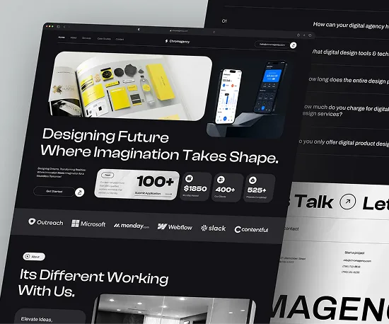 Creative agency website design in dark mode